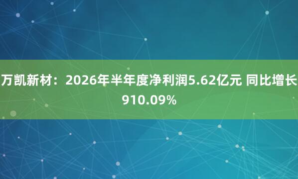 万凯新材：2026年半年度净利润5.62亿元 同比增长910.09%