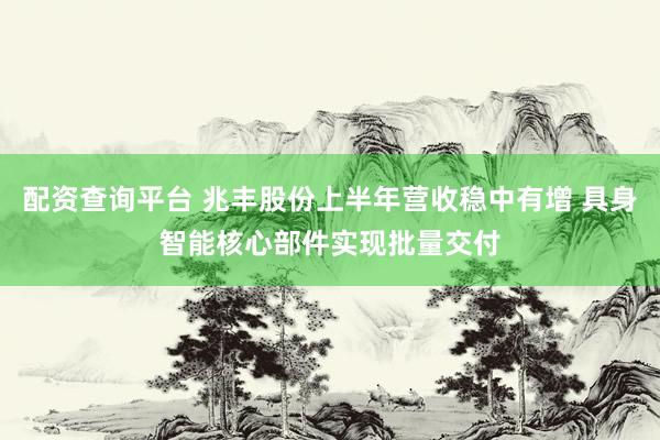 配资查询平台 兆丰股份上半年营收稳中有增 具身智能核心部件实现批量交付