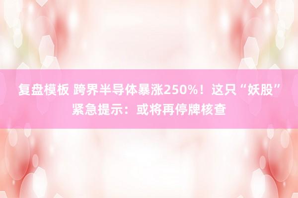 复盘模板 跨界半导体暴涨250%!这只“妖股”紧急提示:或将再停牌核查